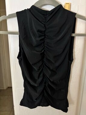 NWT 21 Saints Black Sleeveless Ruched Sleeveless Top, Size Small